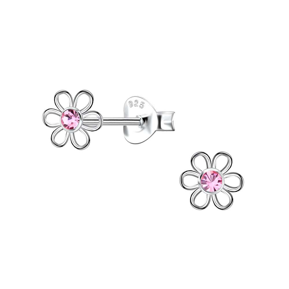 Pink CZ Flower Studs