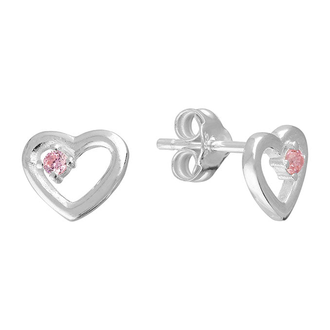 Open Heart Pink CZ Studs