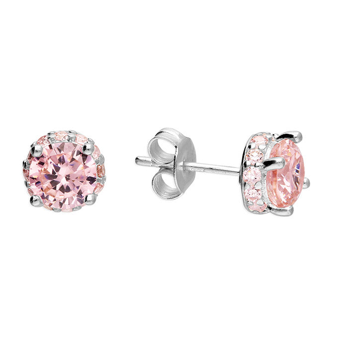 Round Pink Collar CZ Studs