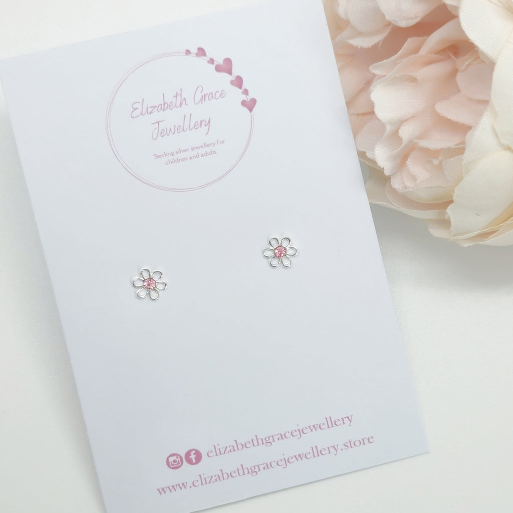 Pink CZ Flower Studs