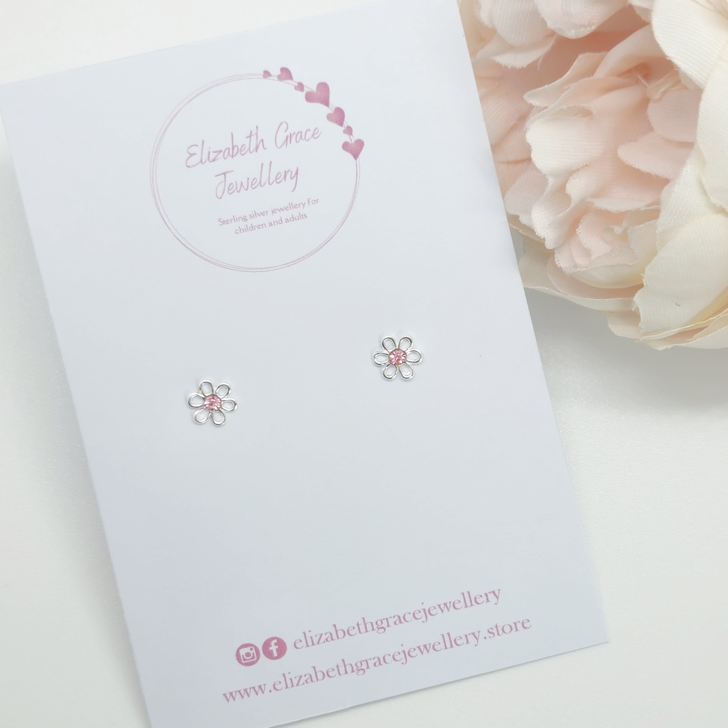 Pink CZ Flower Studs