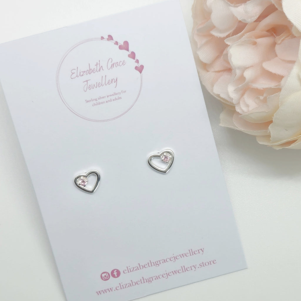 Open Heart Pink CZ Studs