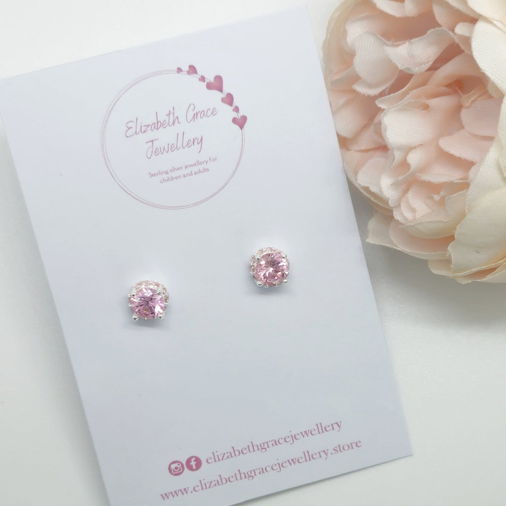 Round Pink Collar CZ Studs